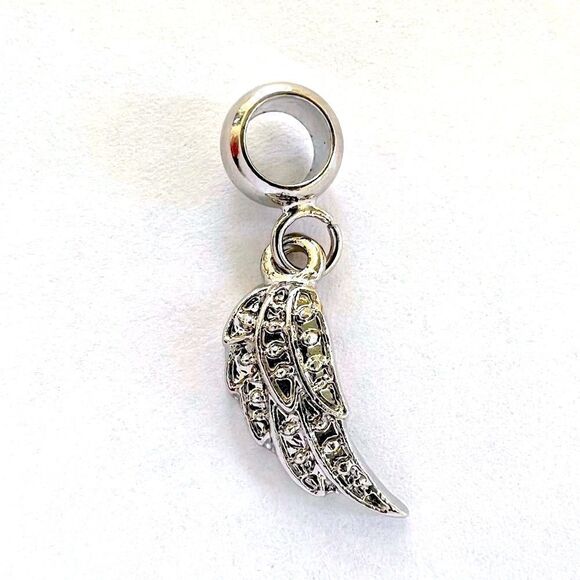 Silver Angel Wing Rhinestone Charm - Picture 1 of 2